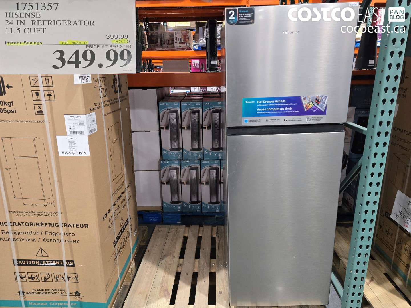 1751357 HISENSE 24 IN. REFRIGERATOR 11.5 cu.ft ($50.00 INSTANT SAVINGS EXPIRES ON 2026-01-18) $349.99