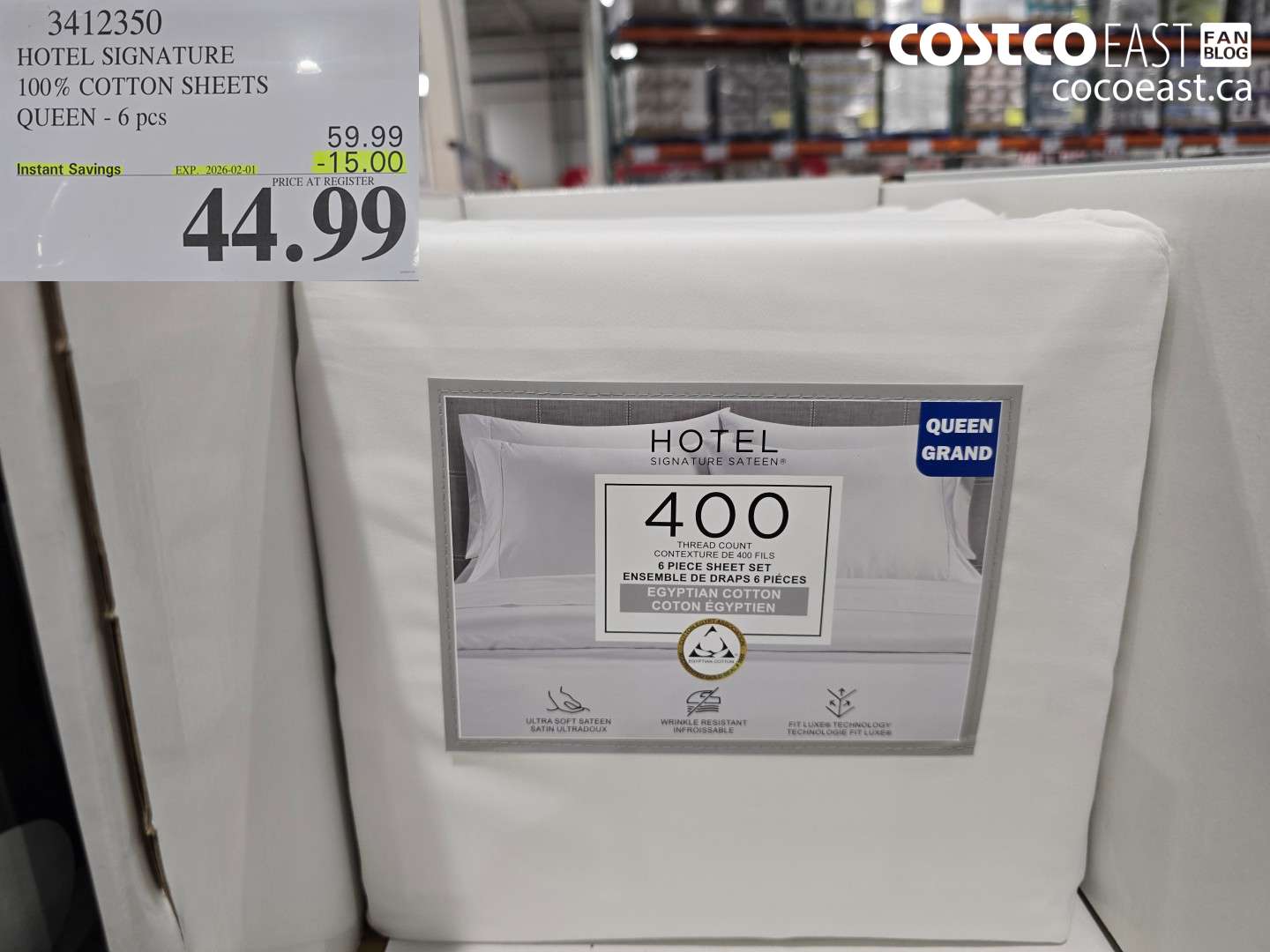 3412350 HOTEL SIGNATURE 100% COTTON SHEETS QUEEN - 6 pcs ($15.00 INSTANT SAVINGS EXPIRES ON 2026-02-01) $44.99