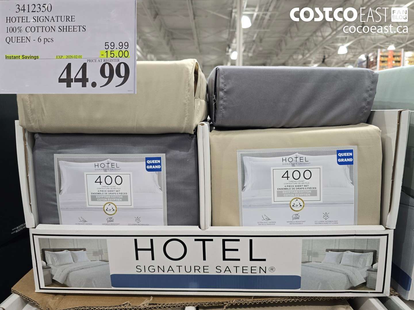 3412350 HOTEL SIGNATURE 100% COTTON SHEETS QUEEN - 6 pcs ($15.00 INSTANT SAVINGS EXPIRES ON 2026-02-01) $44.99
