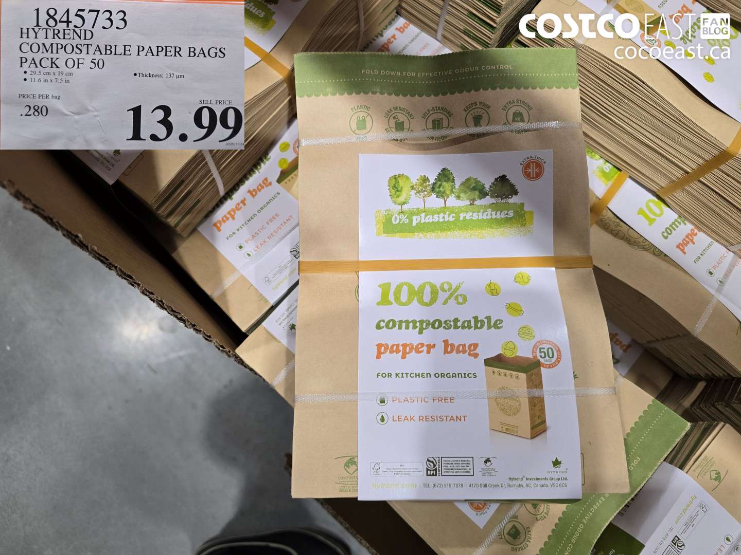 1845733 HYTREND COMPOSTABLE PAPER BAGS PACK OF 50 $13.99