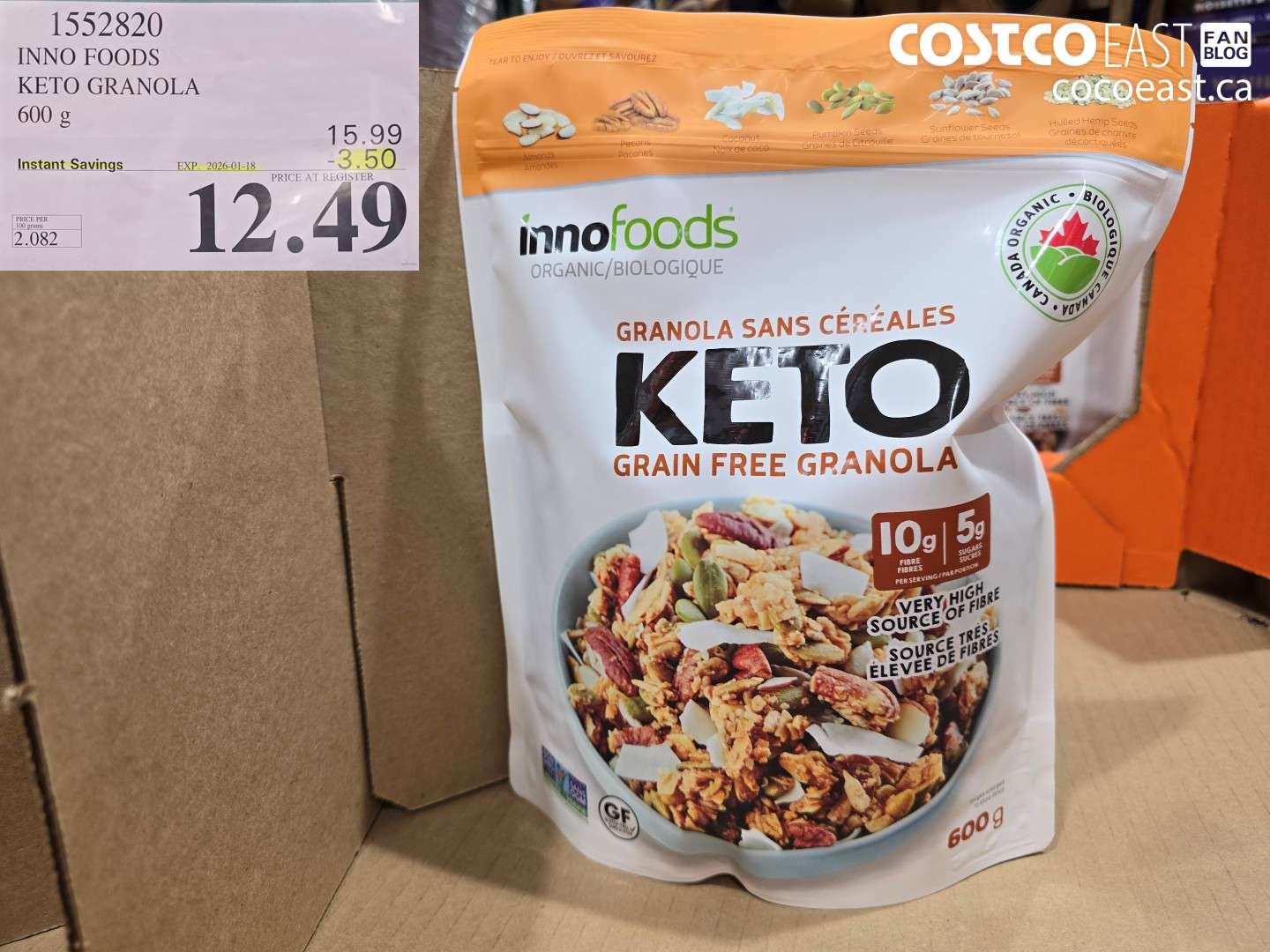 1552820 INNO FOODS KETO GRANOLA 600 G ($3.50 INSTANT SAVINGS EXPIRES ON 2026-01-18) $12.49