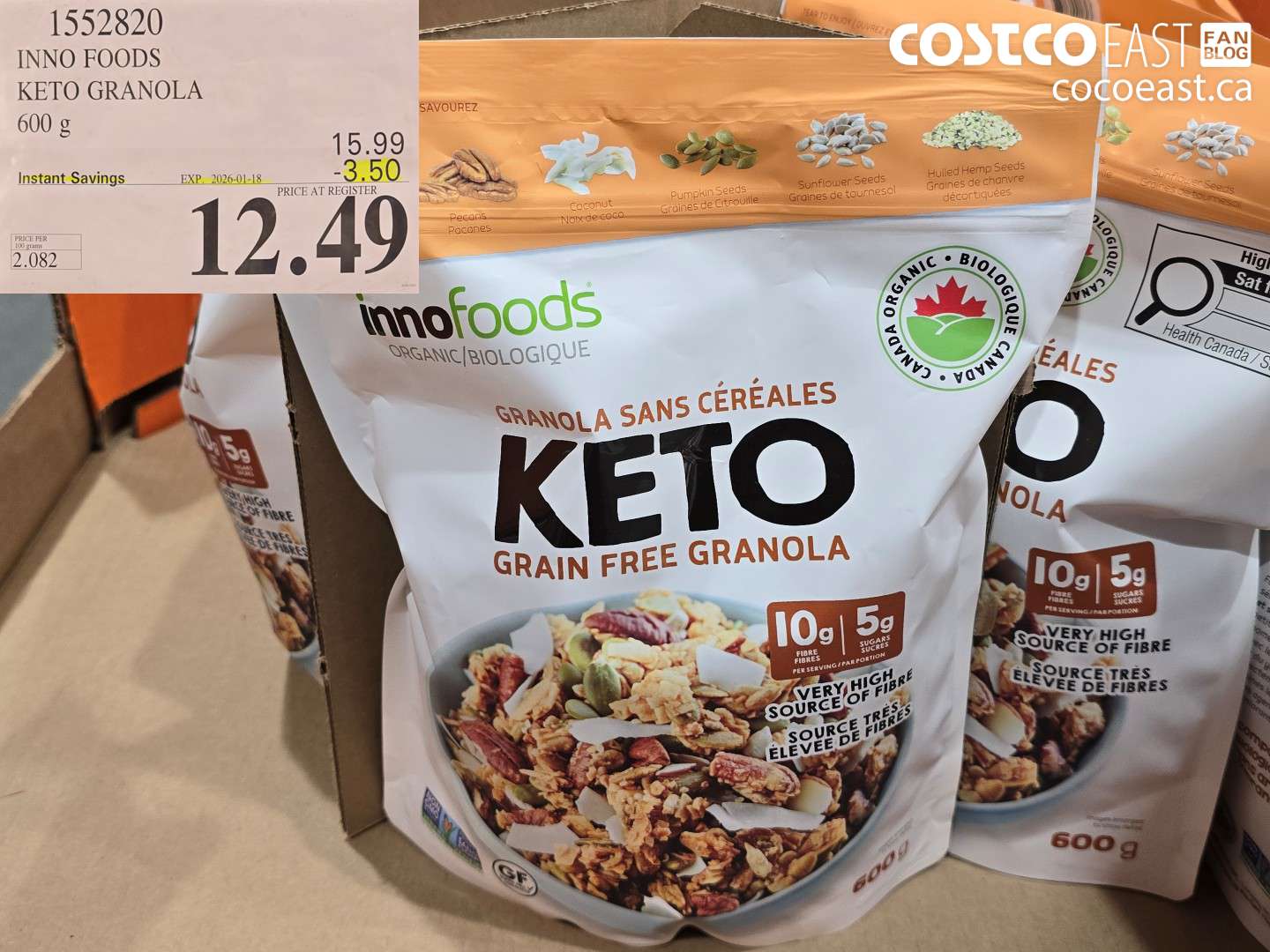 1552820 INNO FOODS KETO GRANOLA 600 G ($3.50 INSTANT SAVINGS EXPIRES ON 2026-01-18) $12.49