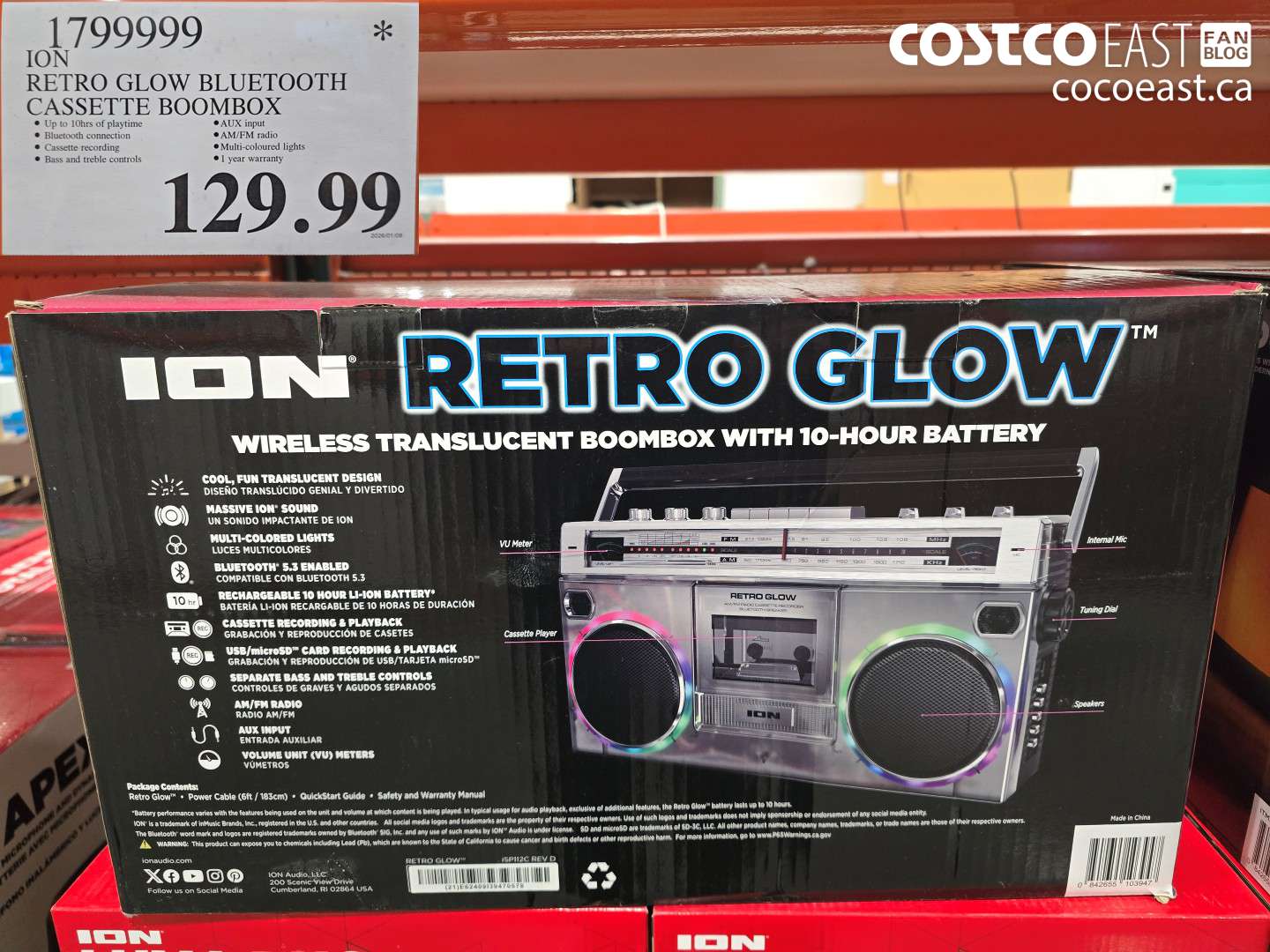 1799999 ION RETRO GLOW BLUETOOTH CASSETTE BOOMBOX $129.99