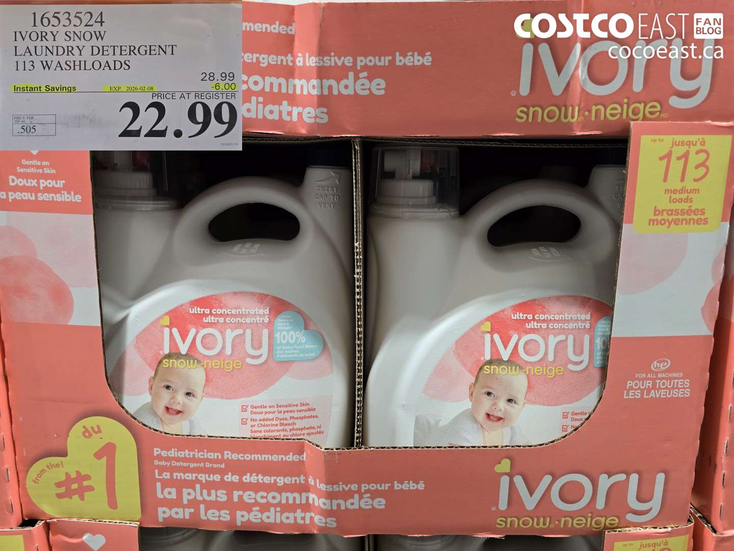 1653524 IVORY SNOW LAUNDRY DETERGENT 113 washloads ($6.00 INSTANT SAVINGS EXPIRES ON 2026-02-08) $22.99