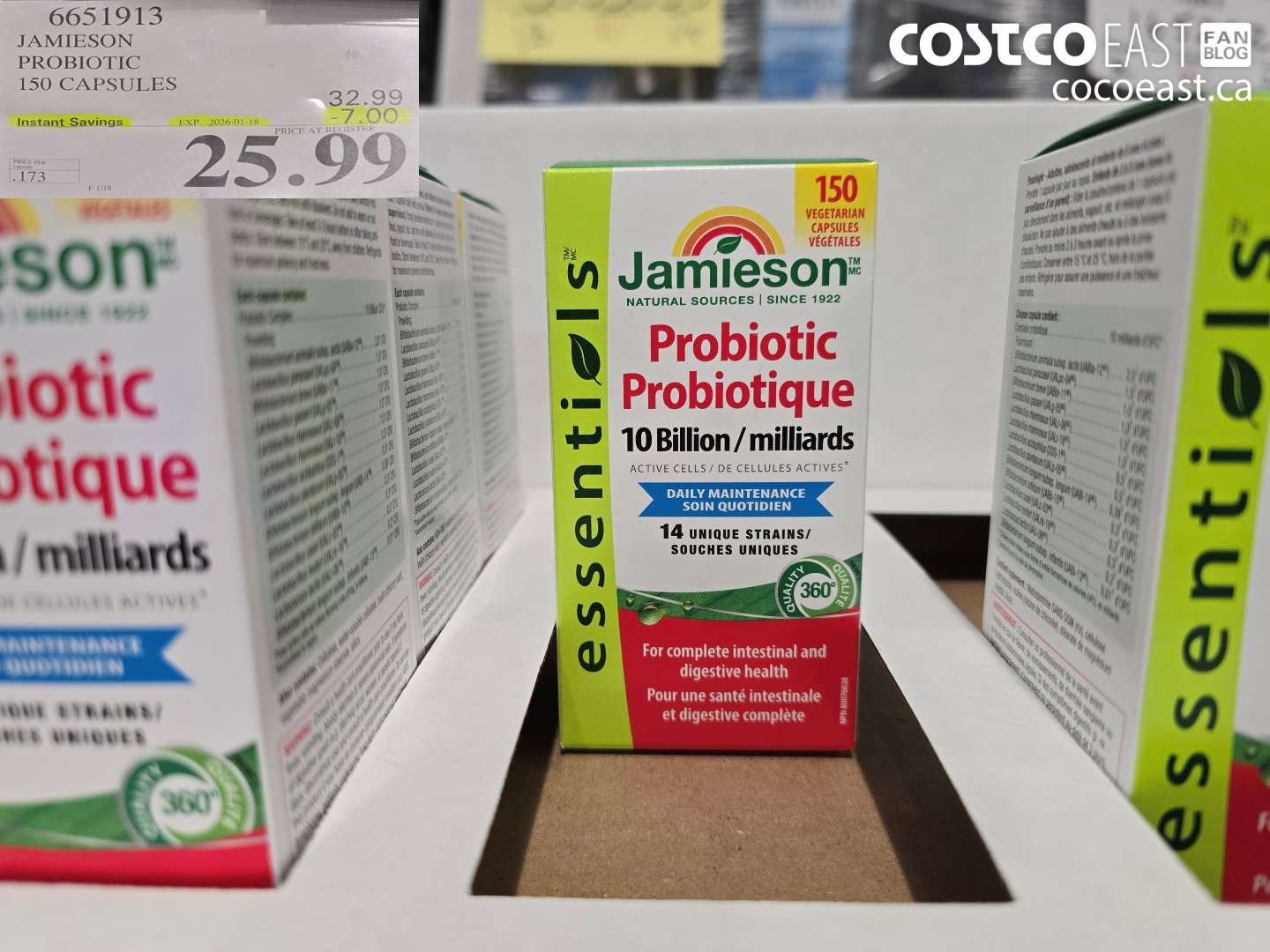 6651913 JAMIESON PROBIOTIC 150 CAPSULES ($7.00 INSTANT SAVINGS EXPIRES ON 2026-01-18) $25.99