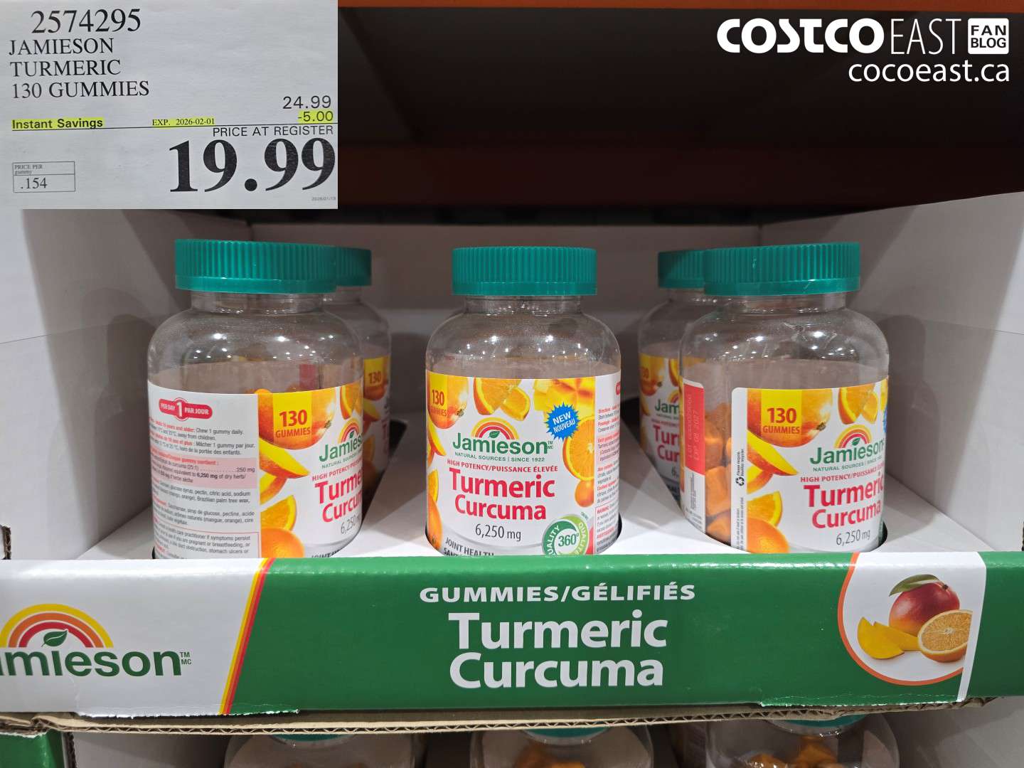 2574295 JAMIESON TURMERIC 130 GUMMIES ($5.00 INSTANT SAVINGS EXPIRES ON 2026-02-01) $19.99