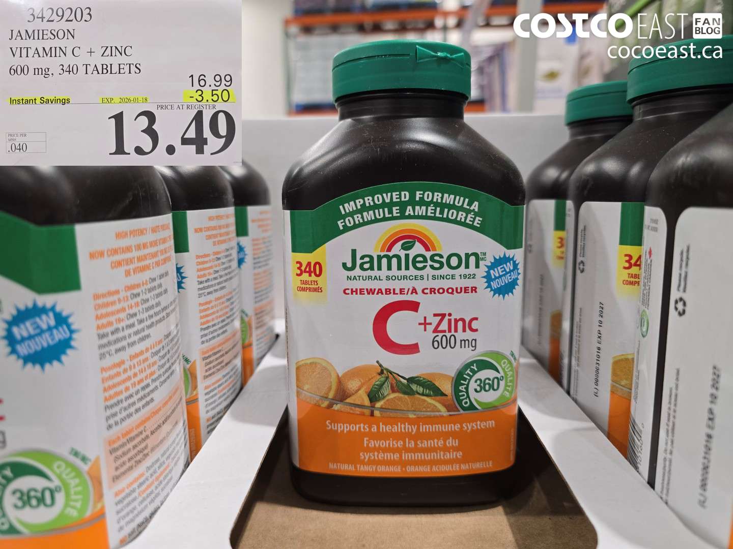 3429203 JAMIESON VITAMIN C + ZINC 600 mg, 340 TABLETS ($3.50 INSTANT SAVINGS EXPIRES ON 2026-01-18) $13.49