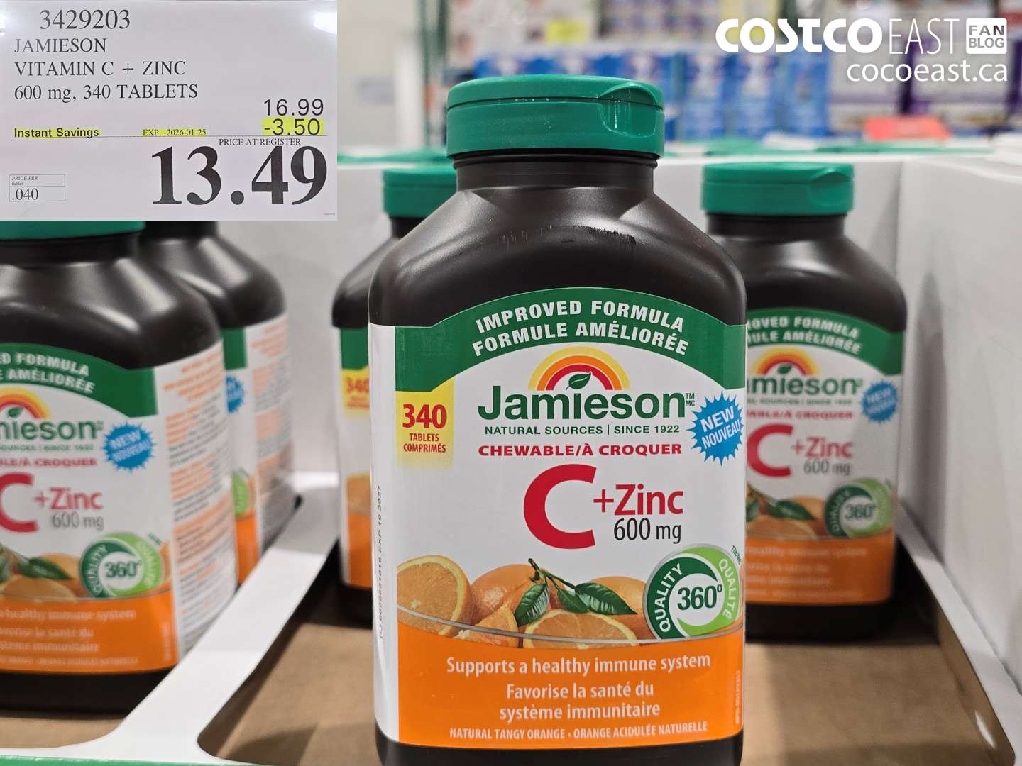 3429203 JAMIESON VITAMIN C + ZINC 600 mg, 340 TABLETS ($3.50 INSTANT SAVINGS EXPIRES ON 2026-01-18) $13.49