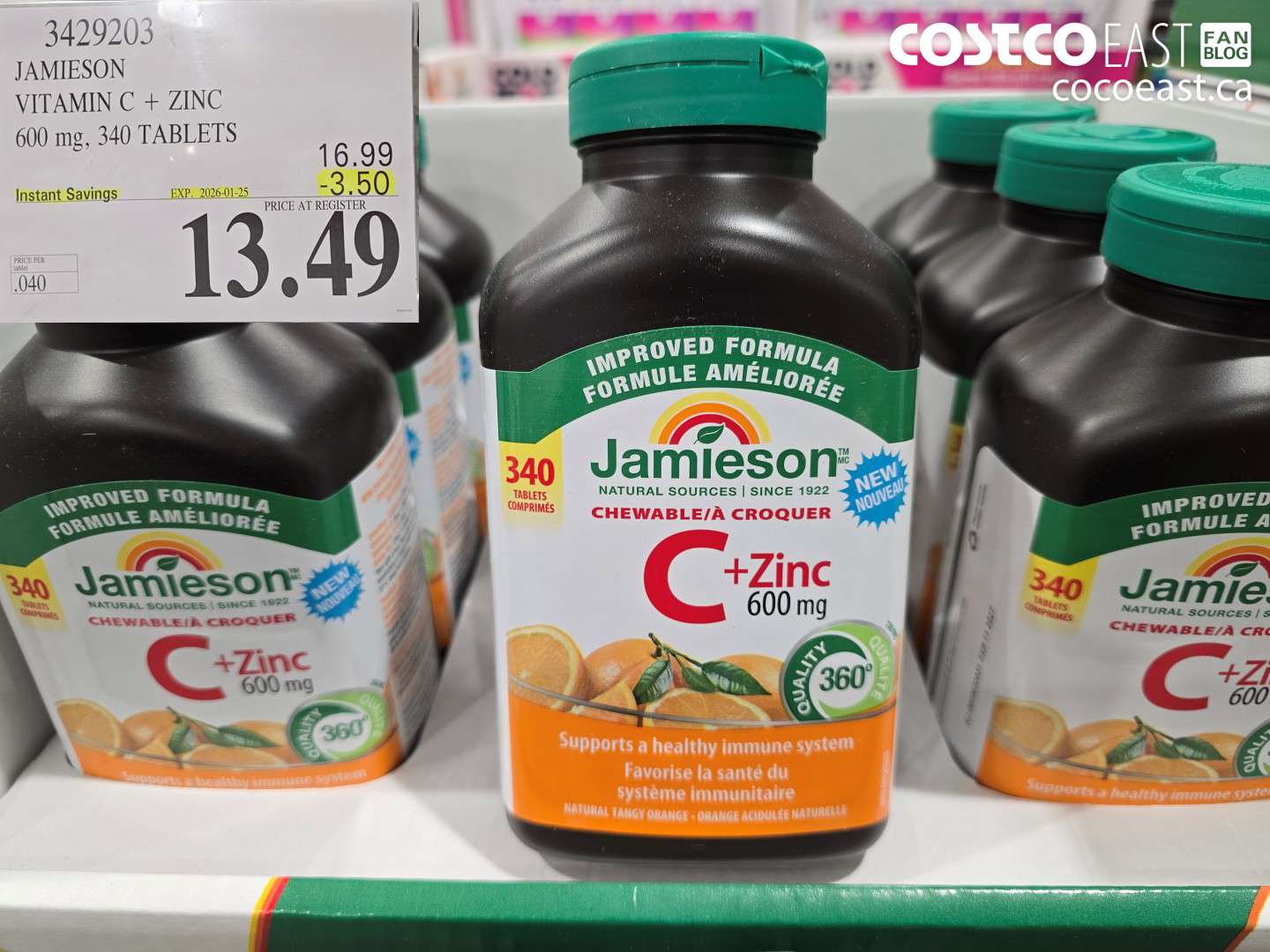 3429203 JAMIESON VITAMIN C + ZINC 600 mg, 340 TABLETS ($3.50 INSTANT SAVINGS EXPIRES ON 2026-01-25) $13.49