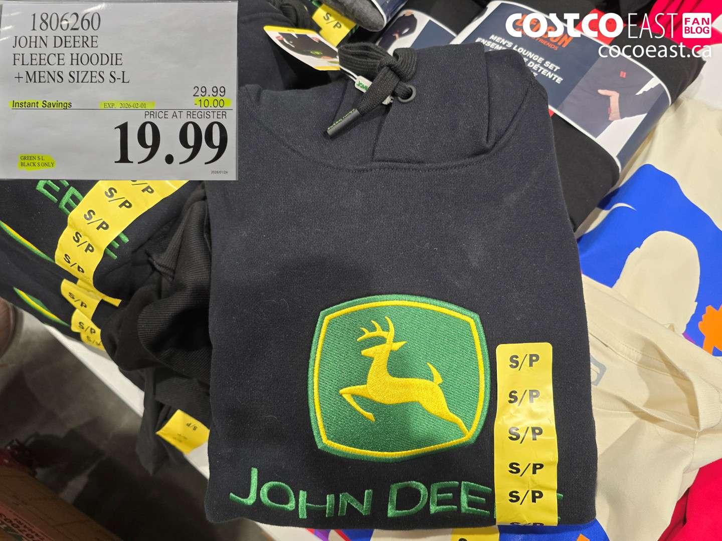 1806260 JOHN DEERE HOODIE +MENS SIZES S-L ($10.00 INSTANT SAVINGS EXPIRES ON 2026-02-01) $19.99