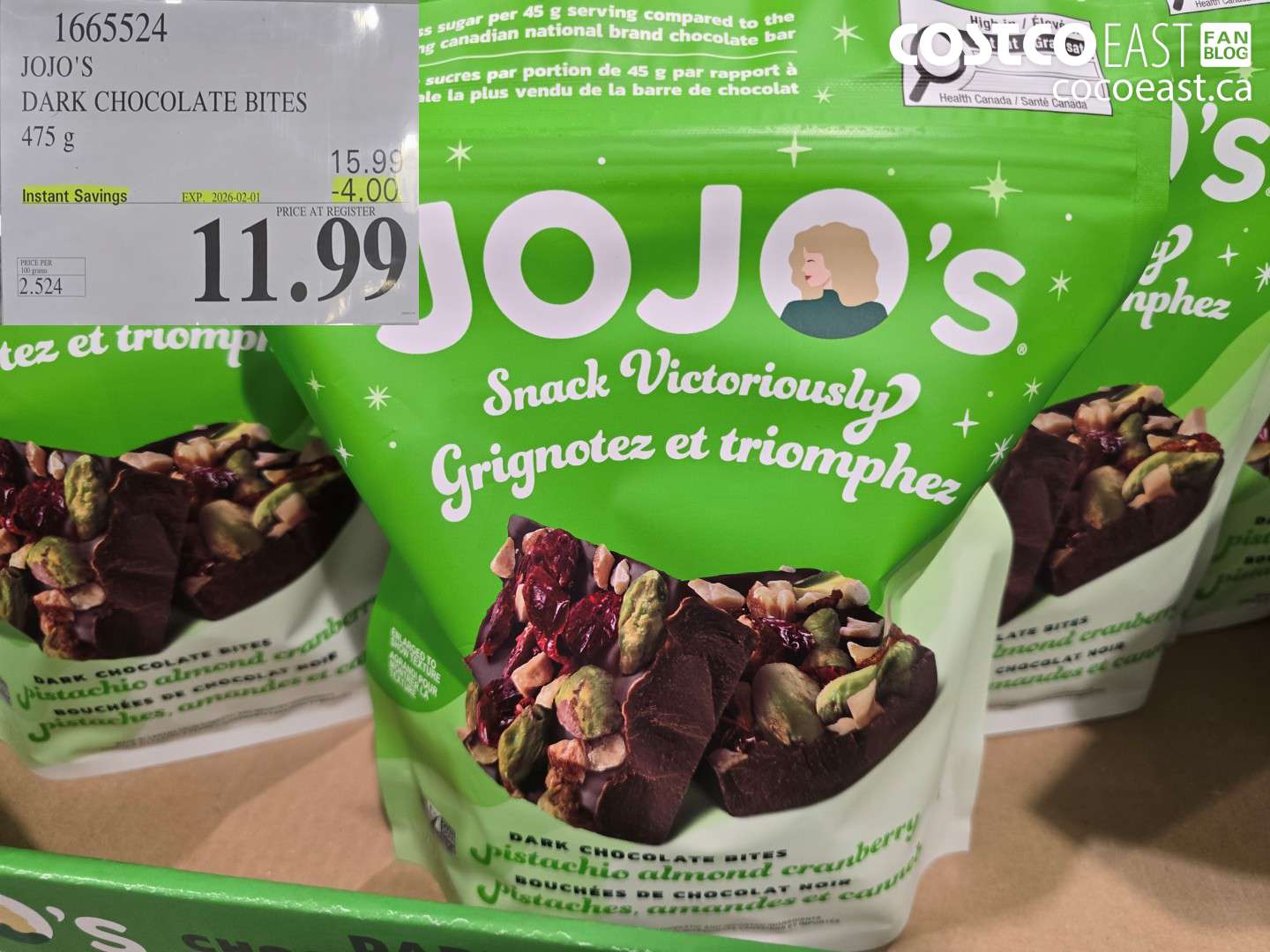 1665524 JOJO'S DARK CHOCOLATE BITES 475 G ($4.00 INSTANT SAVINGS EXPIRES ON 2026-02-01) $11.99