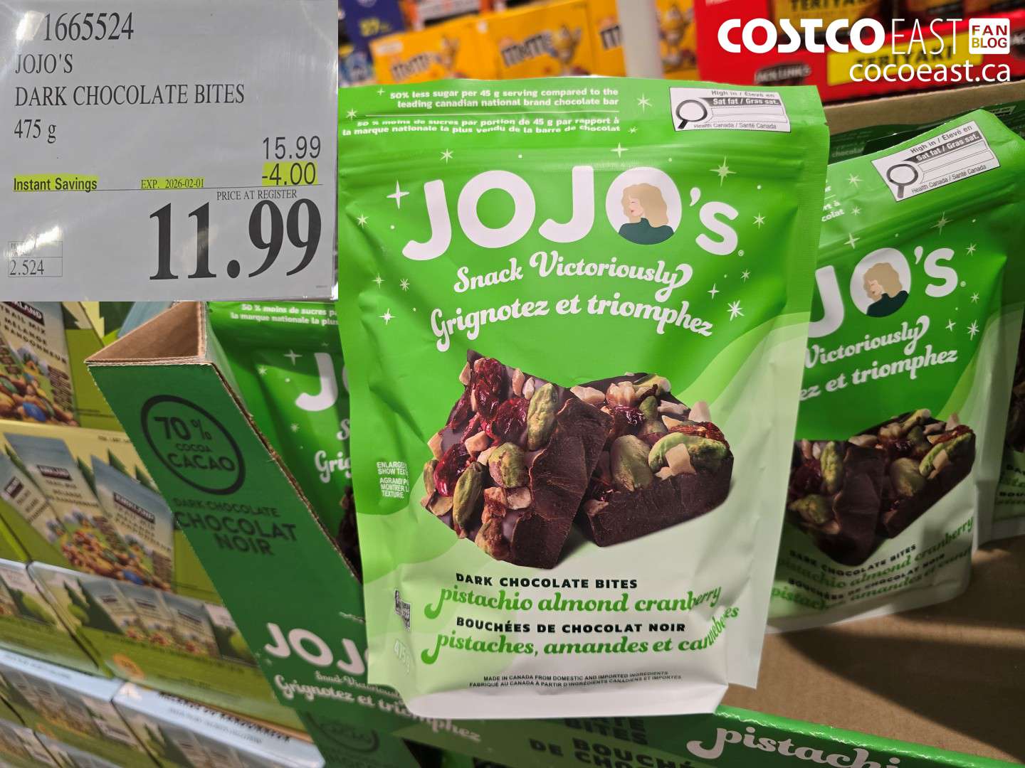 1665524 JOJO'S DARK CHOCOLATE BITES 475 G ($4.00 INSTANT SAVINGS EXPIRES ON 2026-02-01) $11.99