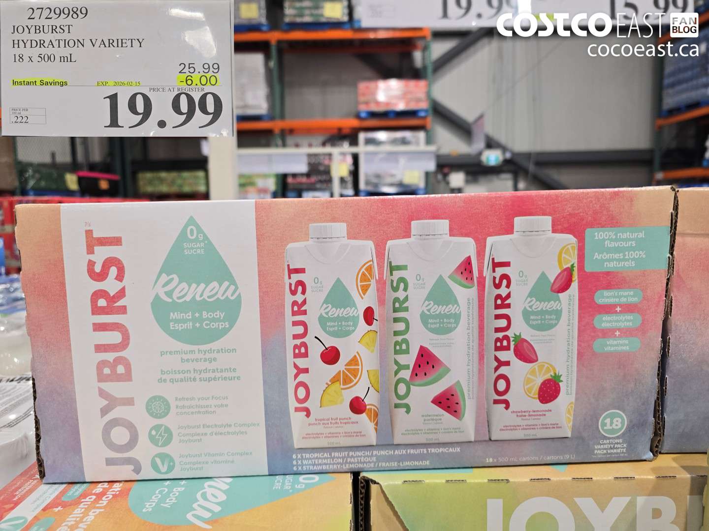 2729989 JOYBURST HYDRATION VARIETY 18 x 500 mL ($6.00 INSTANT SAVINGS EXPIRES ON 2026-02-15) $19.99
