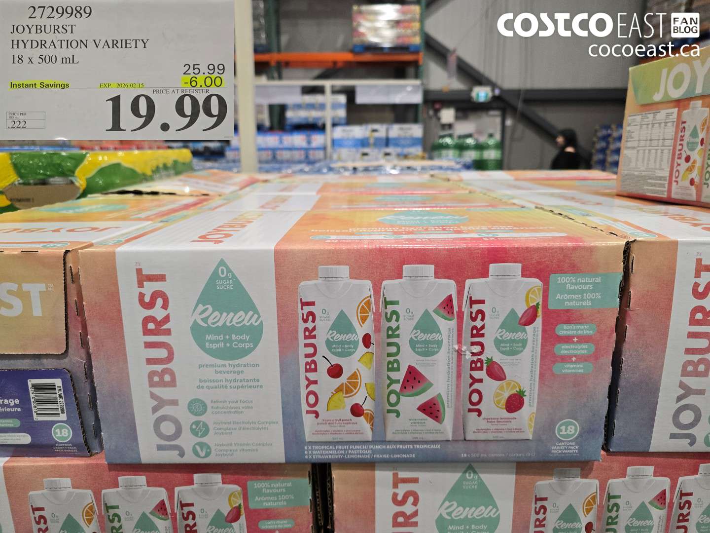 2729989 JOYBURST HYDRATION VARIETY 18 x 500 mL ($6.00 INSTANT SAVINGS EXPIRES ON 2026-02-15) $19.99