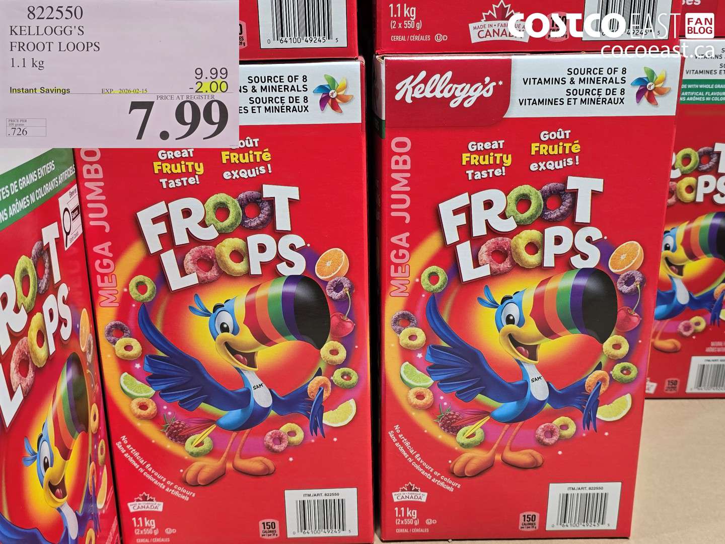 852250 KELLOGG'S FROOT LOOPS 1.1 KG (EXPIRES ON 2026-02-15) $7.99