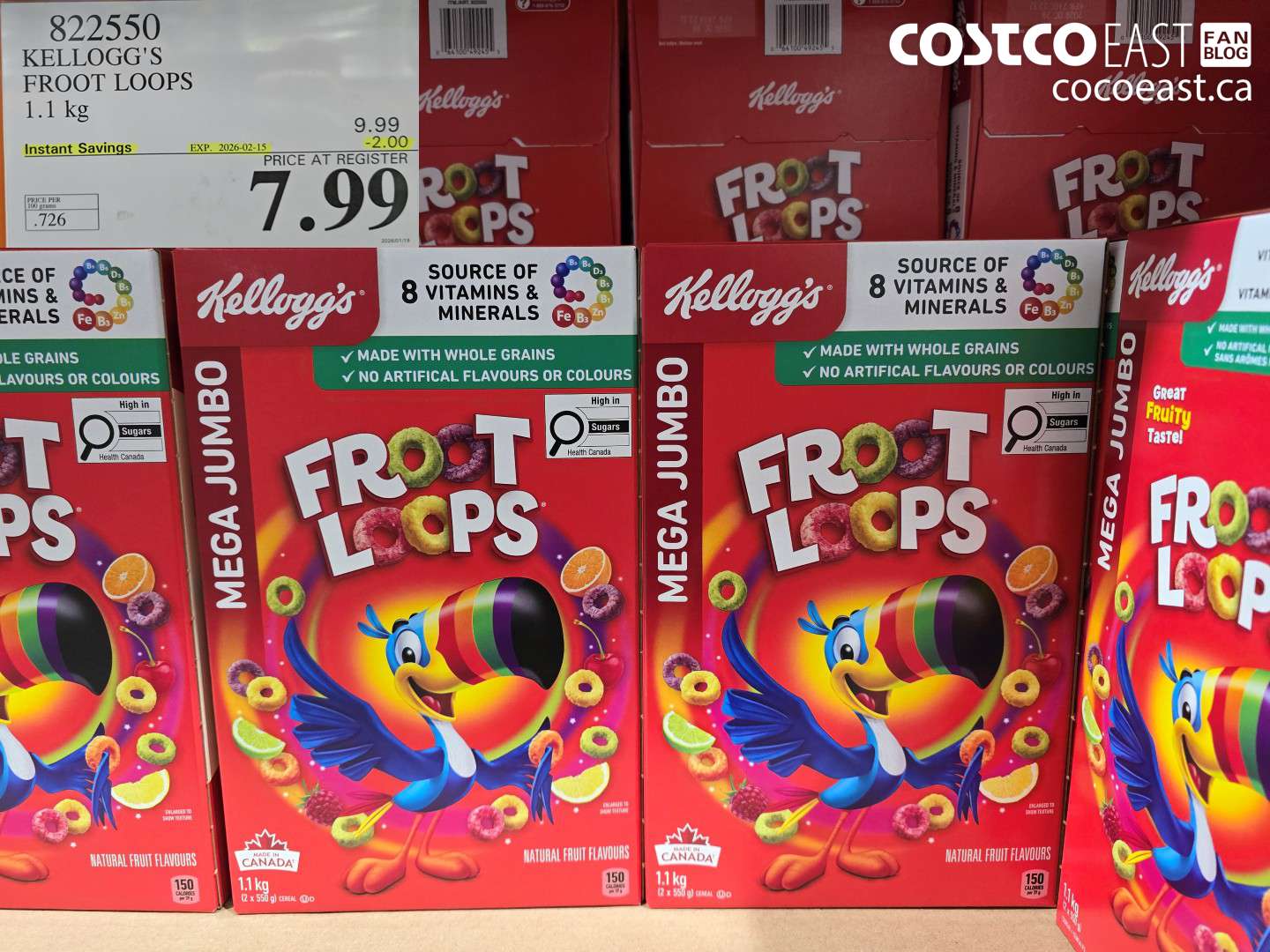 822550 KELLOGG'S FROOT LOOPS 1.1 kg ($2.00 INSTANT SAVINGS EXPIRES ON 2026-02-15) $7.99