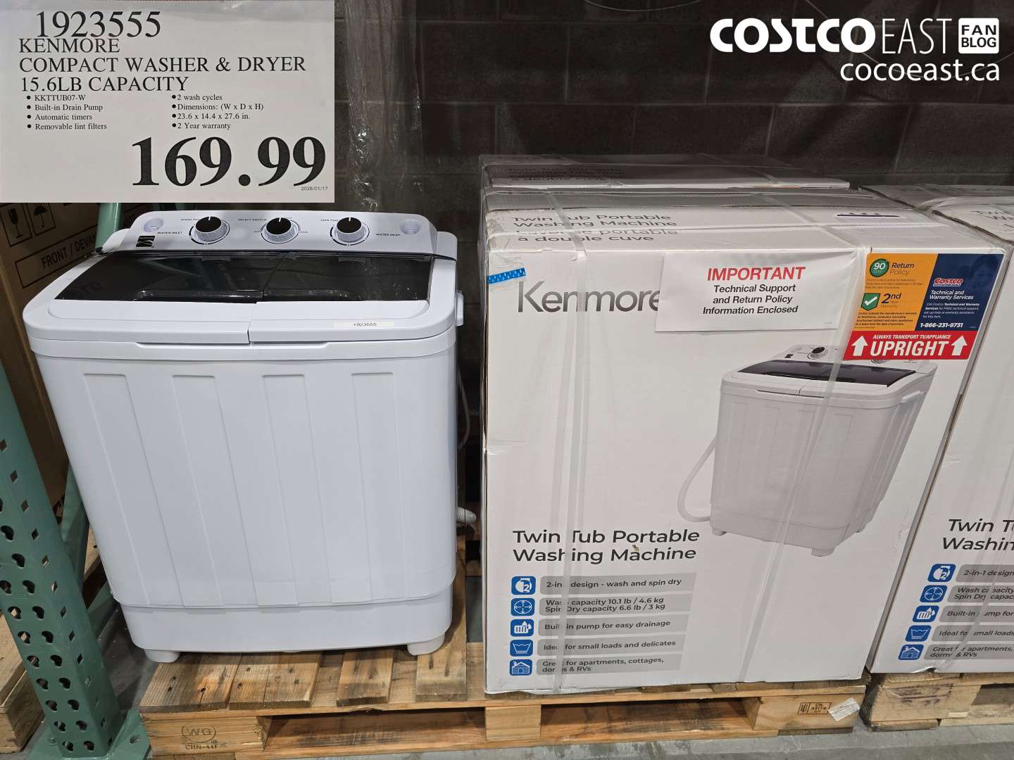 1923555 KENMORE COMPACT WASHER & DRYER 15.6 LB CAPACITY $169.99