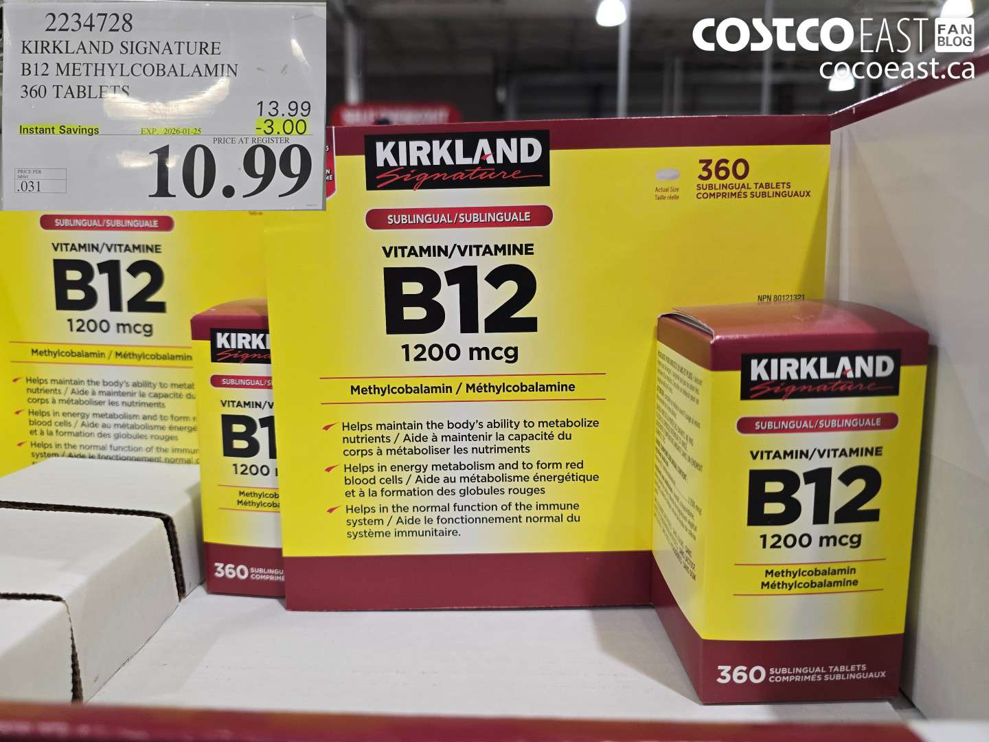 2234728 KIRKLAND SIGNATURE B12 METHYLCOBALAMIN 360 TABLETS ($3.00 INSTANT SAVINGS EXPIRES ON 2026-01-25) $10.99