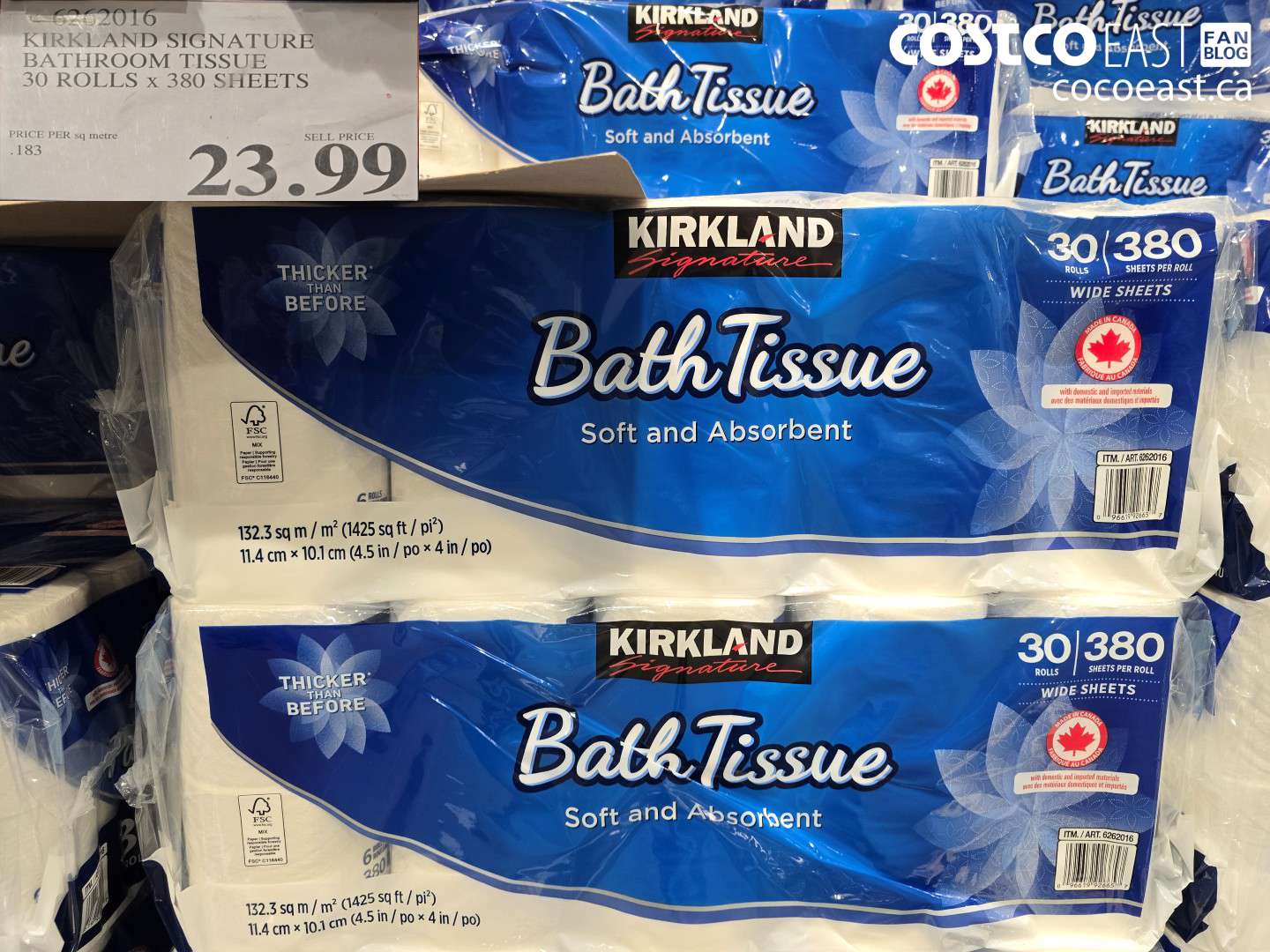 6262016 KIRKLAND SIGNATURE BATHROOM TISSUE 30 ROLLS X 380 SHEETS $23.99