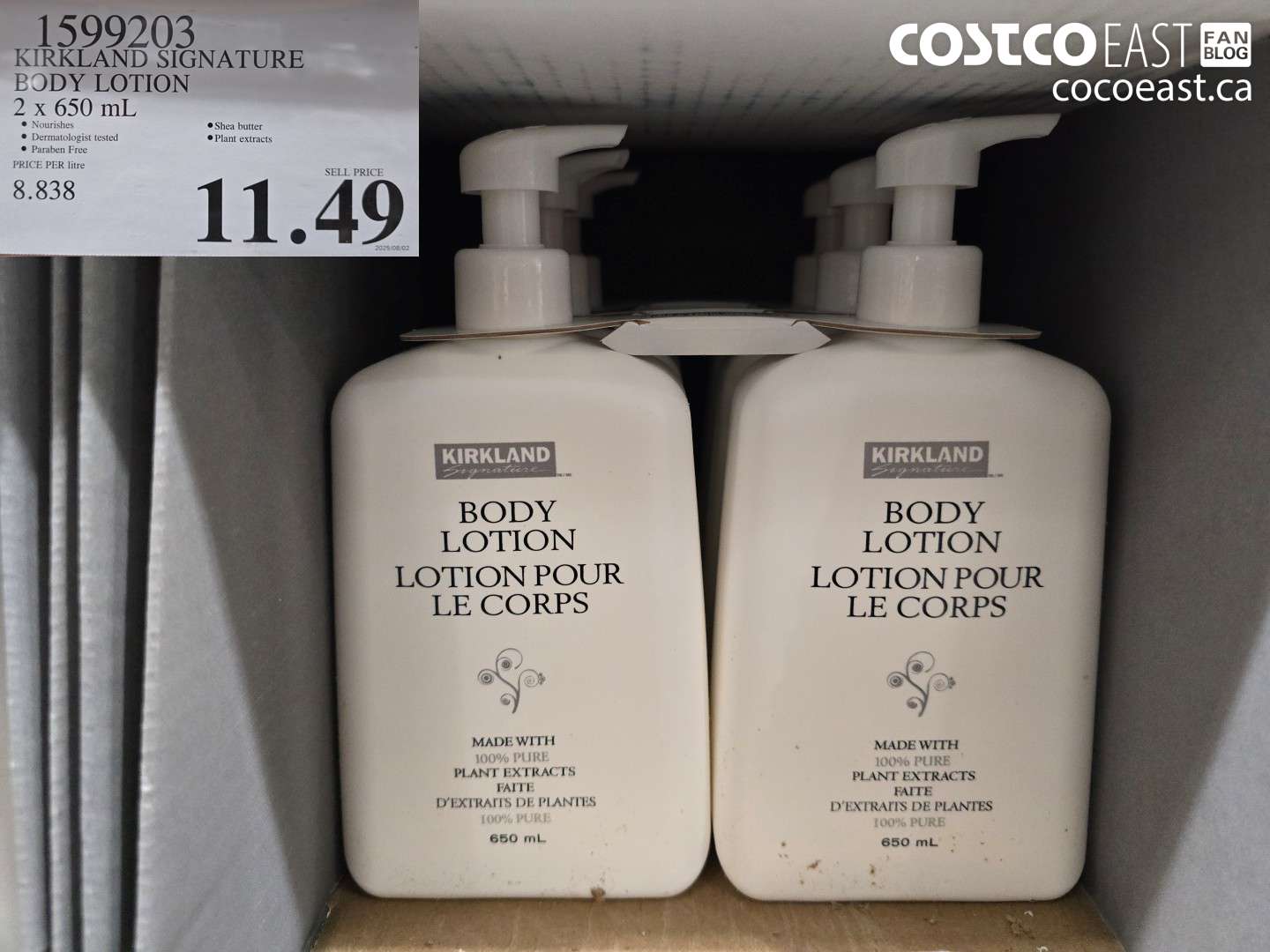 1599203 KIRKLAND SIGNATURE BODY LOTION 2 x 650 mL $11.49