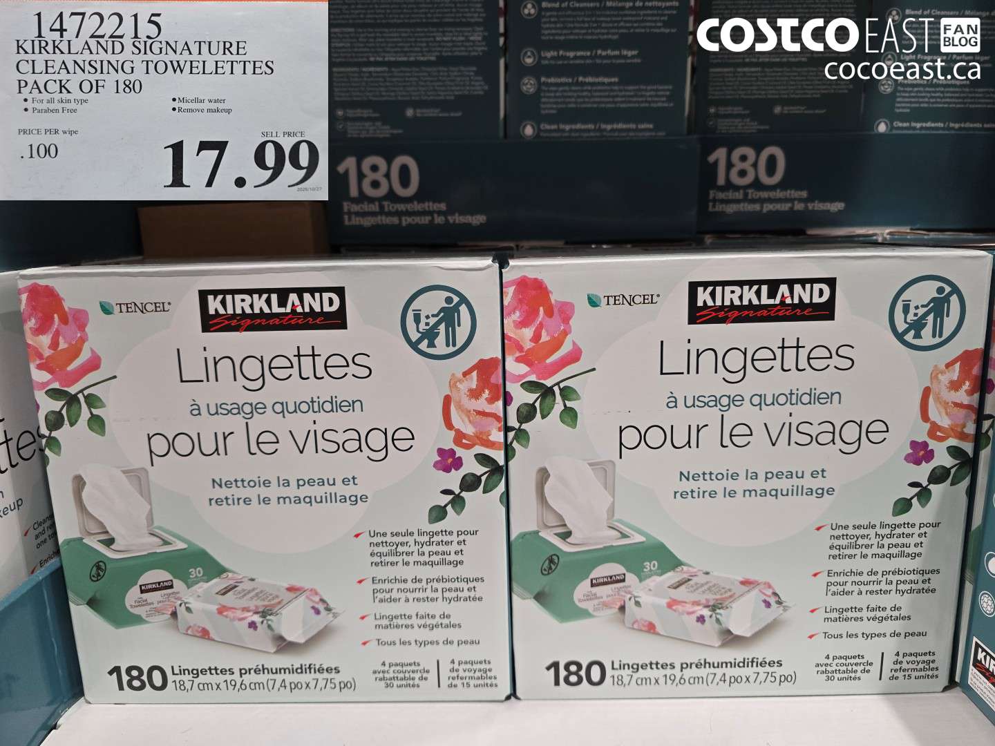 1472215 KIRKLAND SIGNATURE CLEANSING TOWELETTES PACK OF 180 $17.99