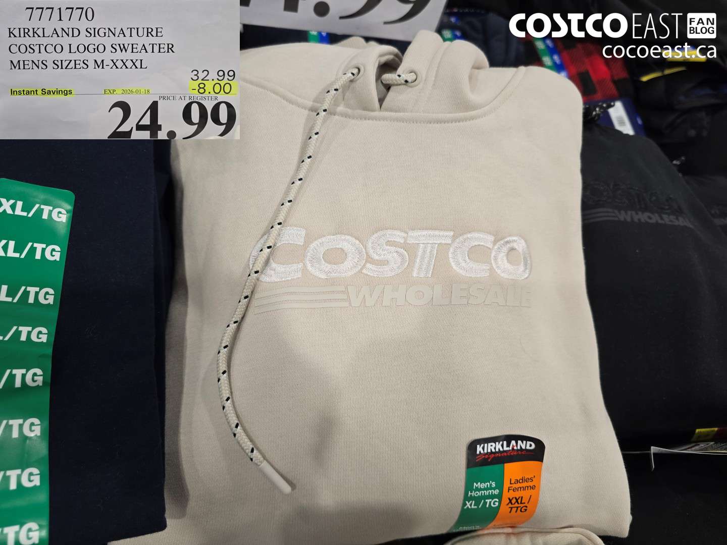 7771770 KIRKLAND SIGNATURE COSTCO LOGO SWEATER MENS SIZES M-XXXL ($8.00 INSTANT SAVINGS EXPIRES ON 2026-01-18) $24.99