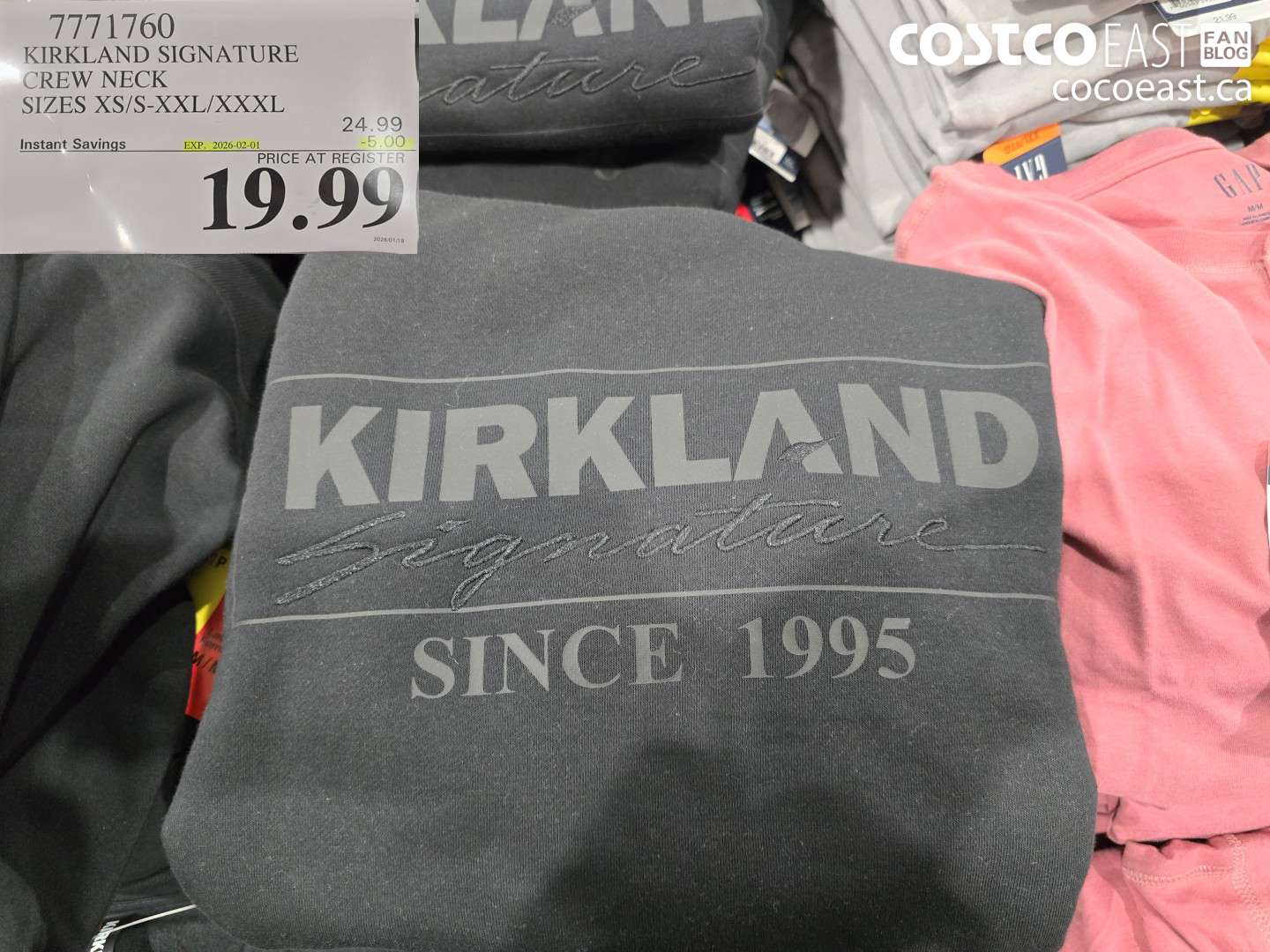 7771760 KIRKLAND SIGNATURE CREW NECK SIZES XS/S-XXL/XXXL ($5.00 INSTANT SAVINGS EXPIRES ON 2026-02-01) $19.99