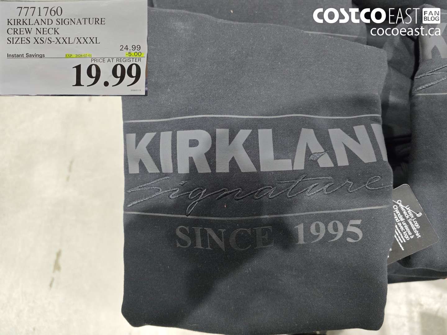 7771760 KIRKLAND SIGNATURE CREW NECK SIZES XS/S-XXL/XXXL ($5.00 INSTANT SAVINGS EXPIRES ON 2026-02-01) $19.99
