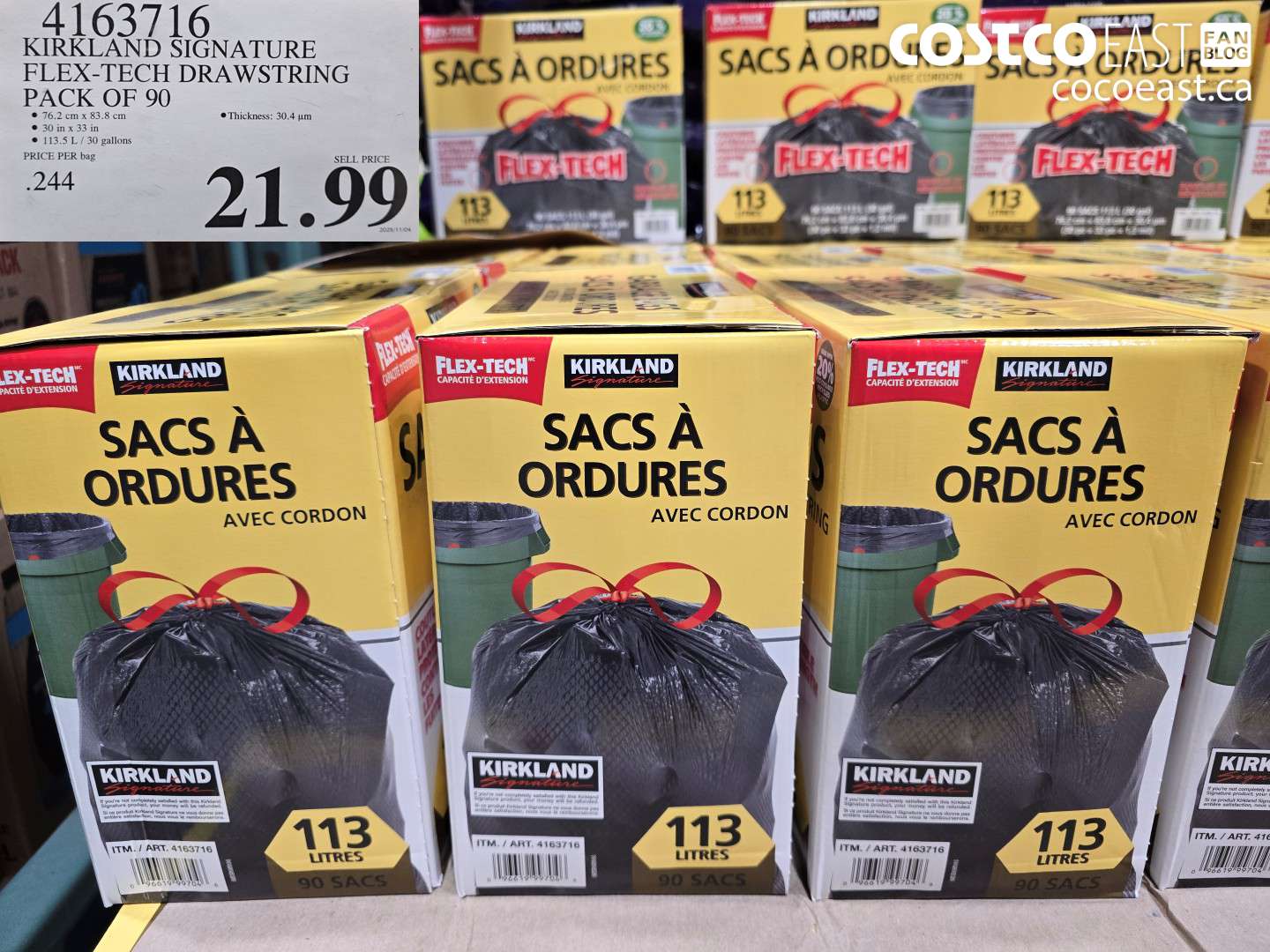 4163716 KIRKLAND SIGNATURE DRAWSTRING BAGS PACK OF 90 $21.99