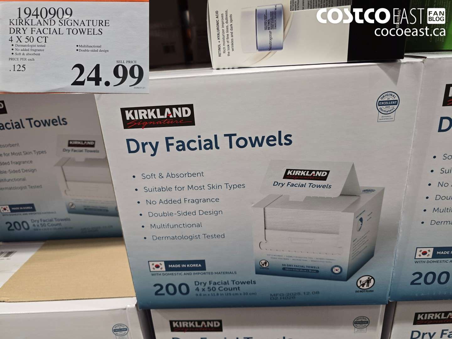 1940909 KIRKLAND SIGNATURE DRY FACIAL TOWELS 4 X 50 CT $24.99