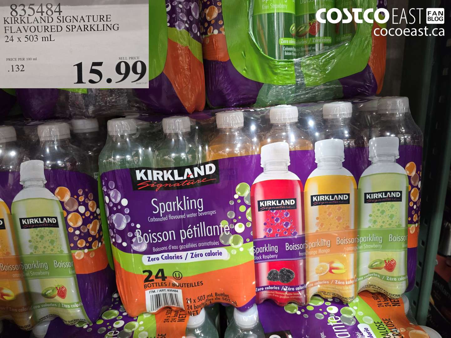 835484 KIRKLAND SIGNATURE FLAVOURED SPARKLING 24 x 503 mL $15.99