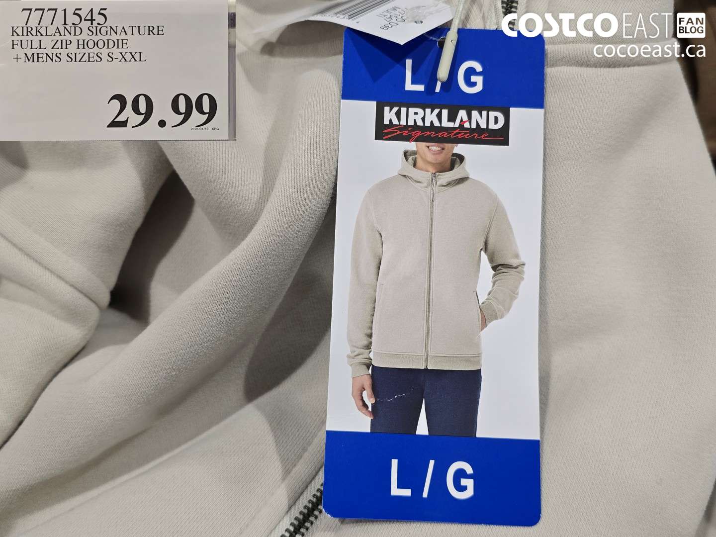 7771545 KIRKLAND SIGNATURE FULL ZIP HOODIE +MENS SIZES S-XXL $29.99