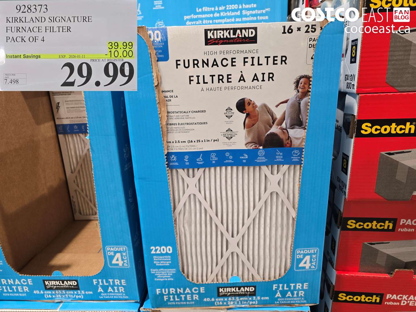 928373 KIRKLAND SIGNATURE FURNACE FILTER PACK OF 4 ($10.00 INSTANT SAVINGS EXPIRES ON 2026-01-11) $29.99