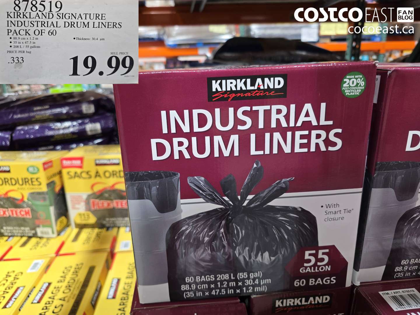 878519 KIRKLAND SIGNATURE INDUSTRIAL DRUM LINERS PACK OF 60 $19.99