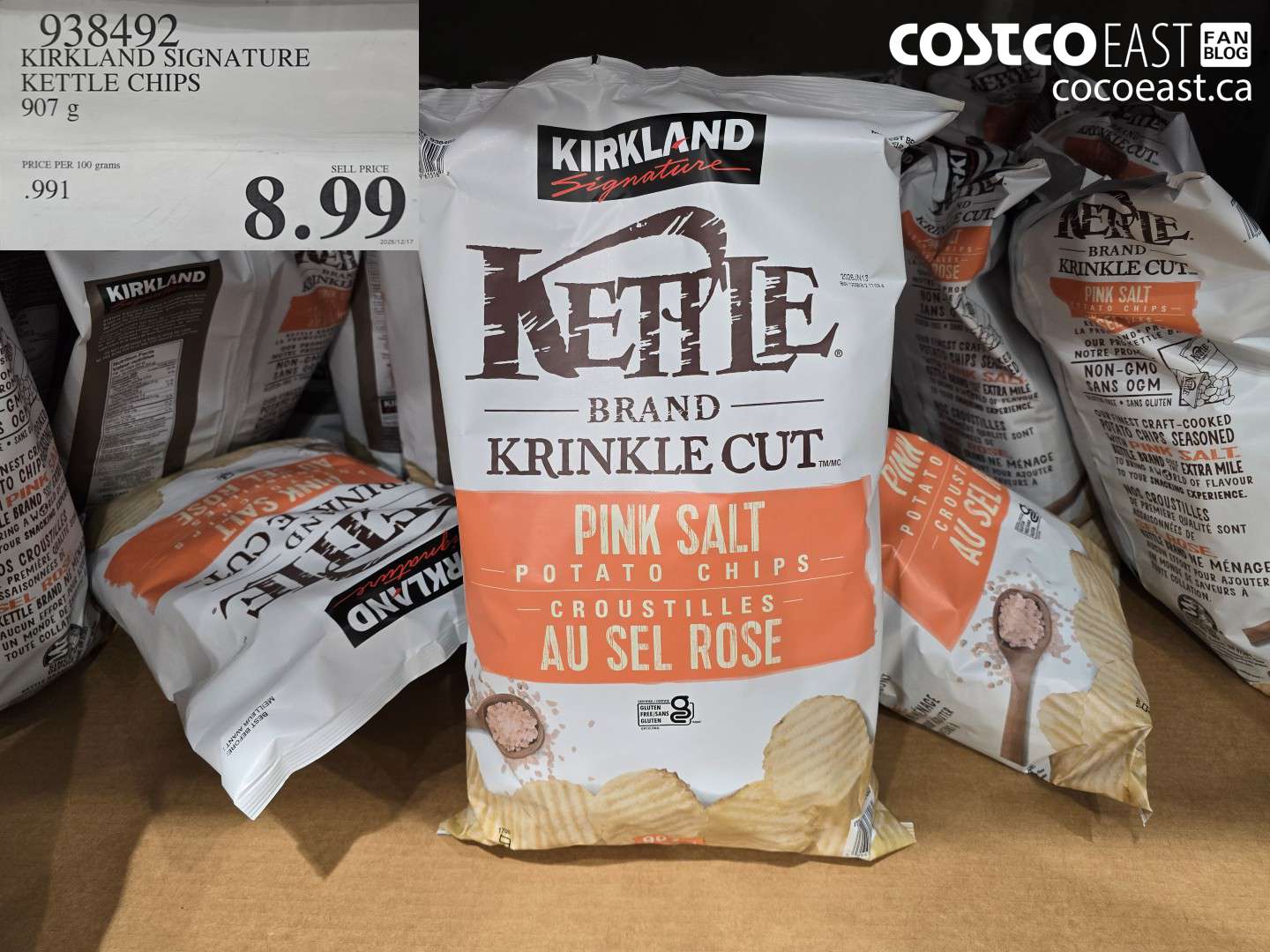 938492 KIRKLAND SIGNATURE KETTLE CHIPS 907 g $8.49