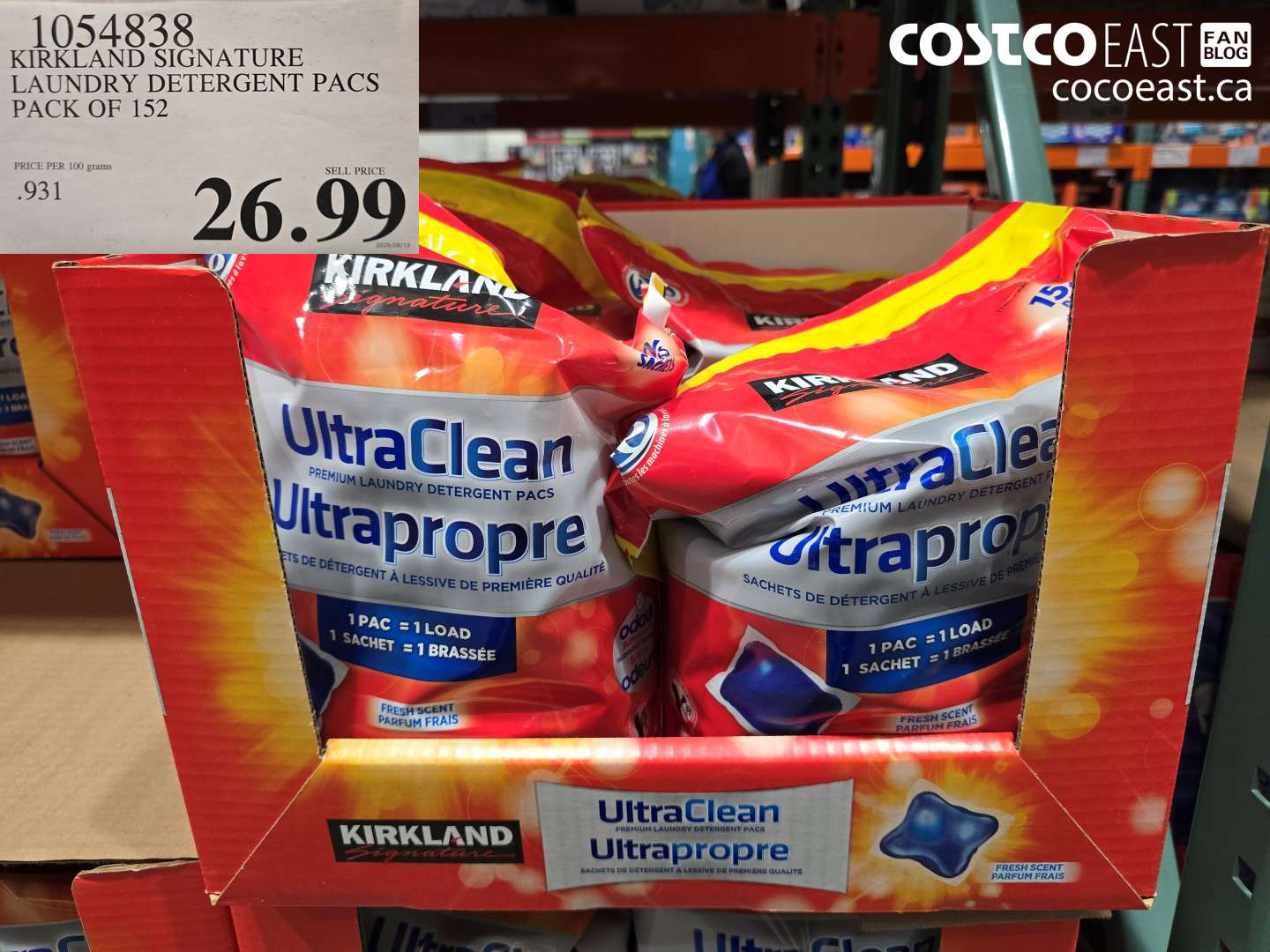 1054838 KIRKLAND SIGNATURE LAUNDRY DETERGENT PACS PACK OF 152 $26.99