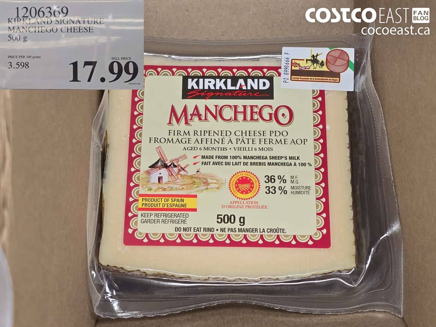 1206369 KIRKLAND SIGNATURE MANCHEGO CHEESE 500 G $17.99