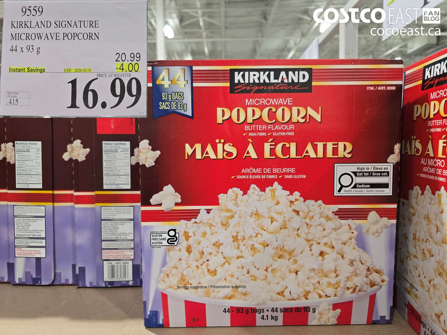 9559 KIRKLAND SIGNATURE MICROWAVE POPCORN 44 x 93 G ($4.00 INSTANT SAVINGS EXPIRES ON 2026-02-01) $16.99