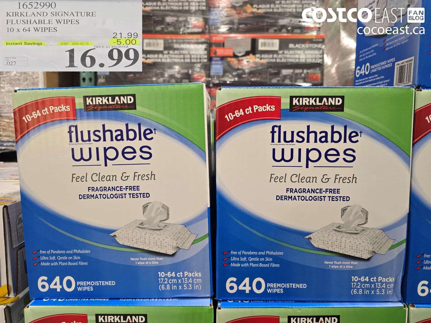 1652990 KIRKLAND SIGNATURE MOIST FLUSHABLE WIPES 10 X 64 WIPES ($5.00 INSTANT SAVINGS EXPIRES ON 2026-02-15) $16.99