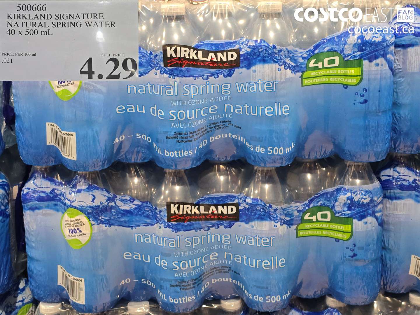 500666 KIRKLAND SIGNATURE NATURAL SPRING WATER 40 X 500 ML $4.29