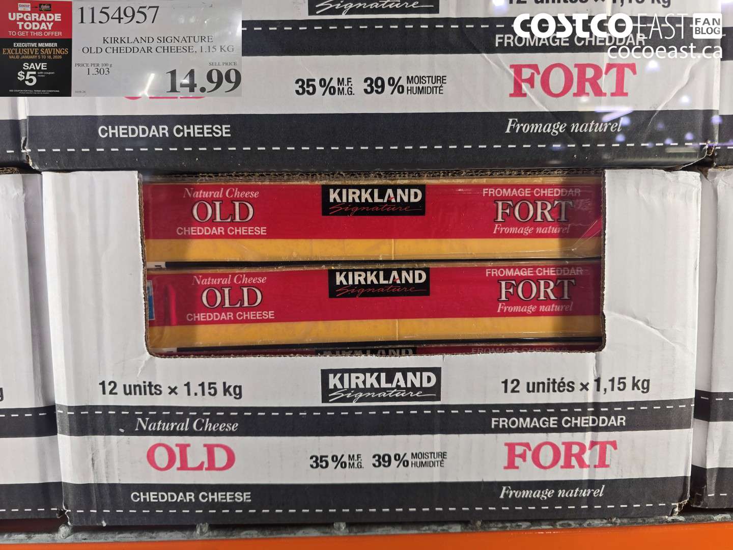 1154957 KIRKLAND SIGNATURE OLD CHEDDAR 1.15 KG ($5.00 INSTANT SAVINGS EXPIRES ON 2026-01-18) $9.99