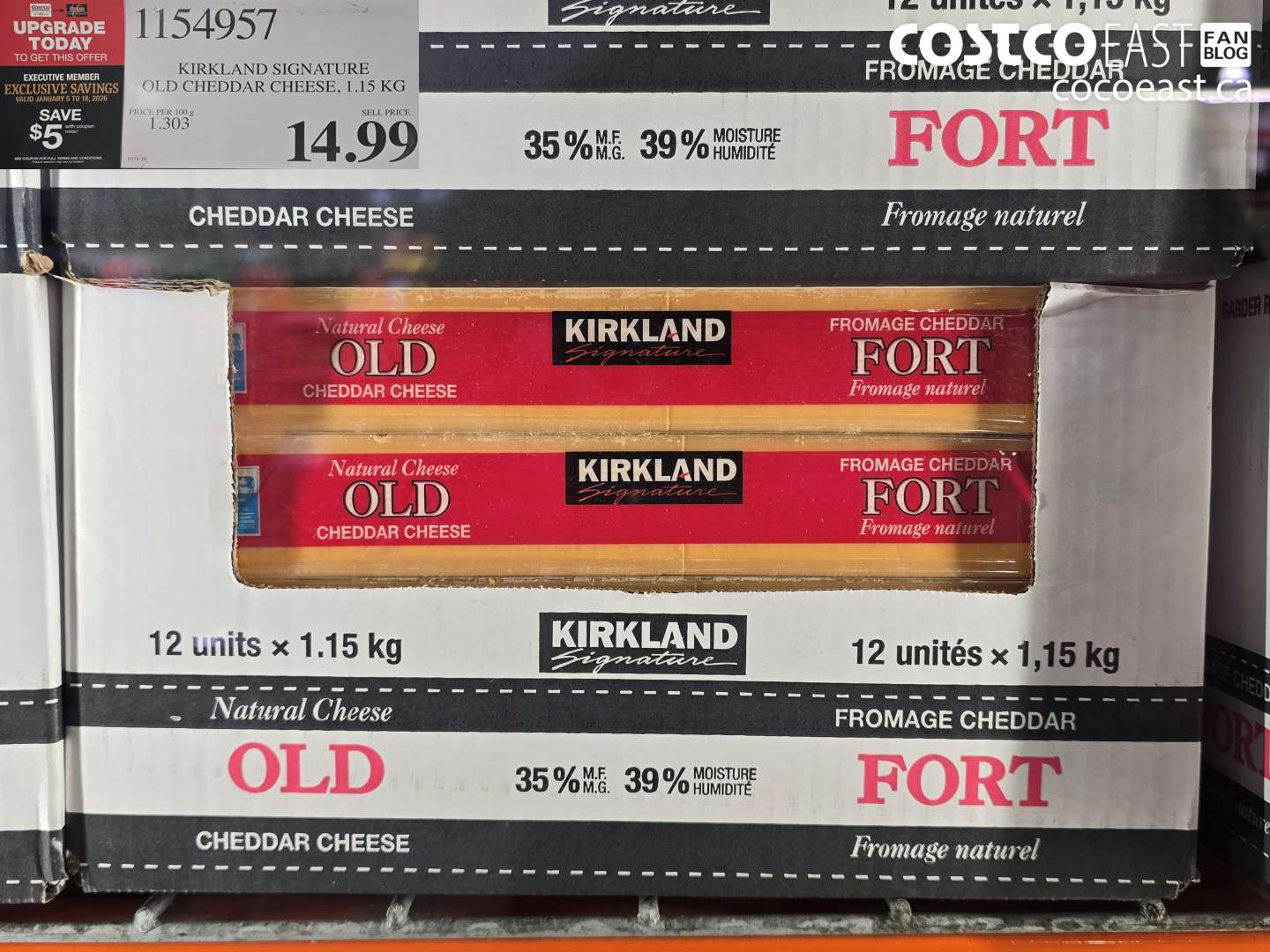1154957 KIRKLAND SIGNATURE OLD CHEDDAR 1.15 KG ($5.00 INSTANT SAVINGS EXPIRES ON 2026-01-18) $9.99