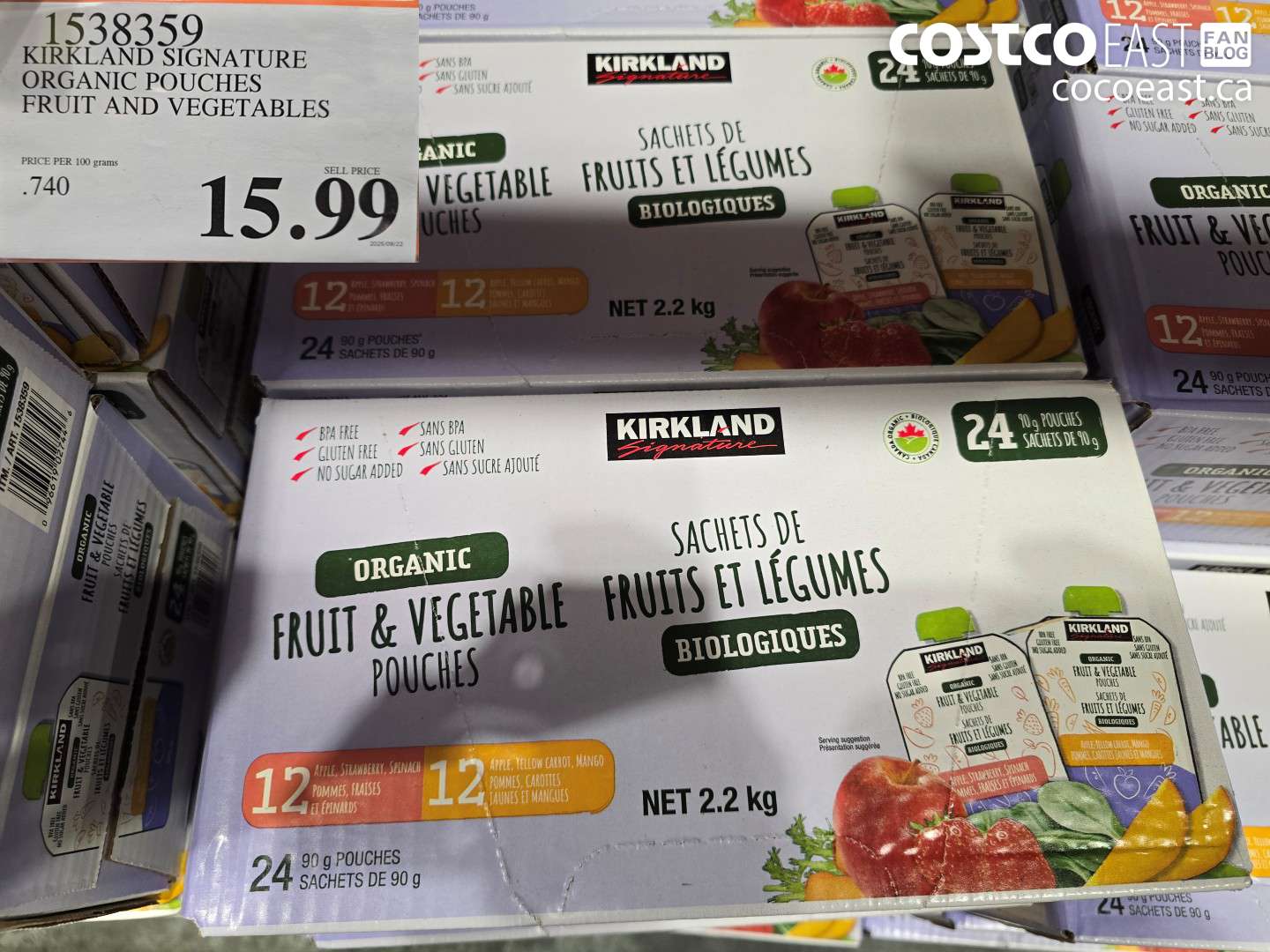 1538359 KIRKLAND SIGNATURE ORGANIC POUCHES FRUIT AND VEGETABLES $15.99