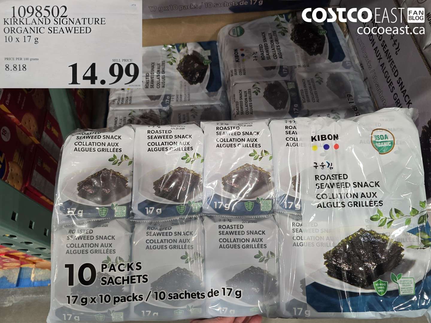 1098502 KIRKLAND SIGNATURE ORGANIC SEAWEED 10 X 17 G $14.99