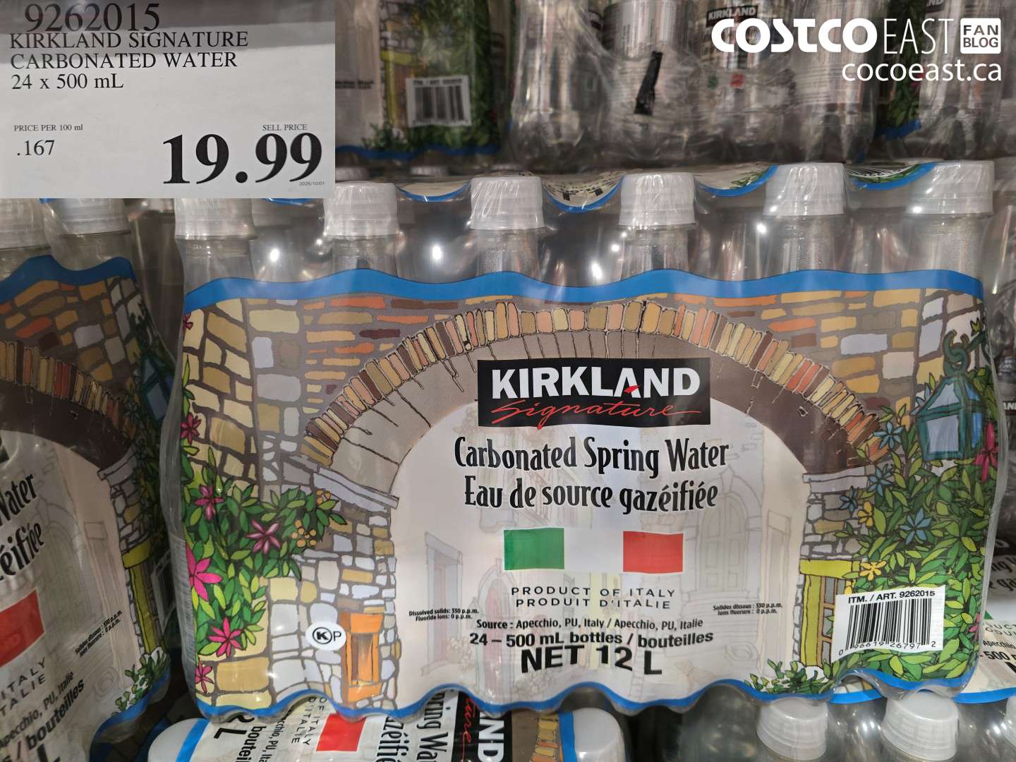 9262015 KIRKLAND SIGNATURE SPARKLING WATER 24 X 500 ML $19.99