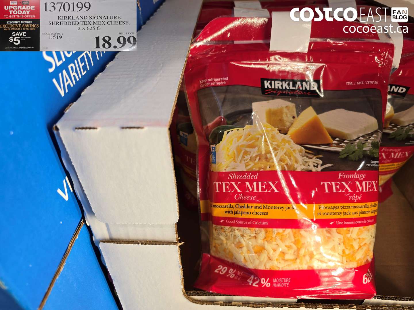 1370199 KIRKLAND SIGNATURE TEX MEX SHREDS 2 X 625G ($5.00 INSTANT SAVINGS EXPIRES ON 2026-01-18) $18.99