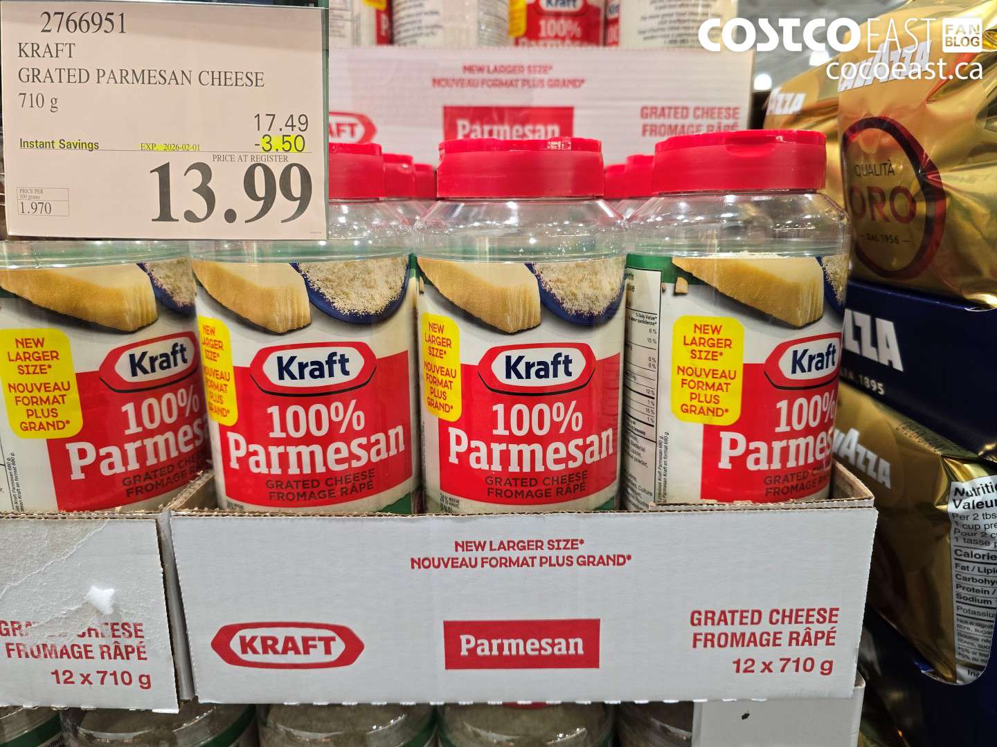 2766951 KRAFT GRATED PARMESAN CHEESE 710 G ($3.50 INSTANT SAVINGS EXPIRES ON 2026-02-01) $13.99