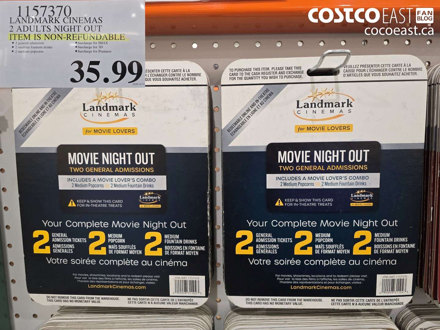 1157370 LANDMARK CINEMAS 2 ADULTS NIGHT OUT THIS ITEM IS NON-REFUNDABLE $35.99