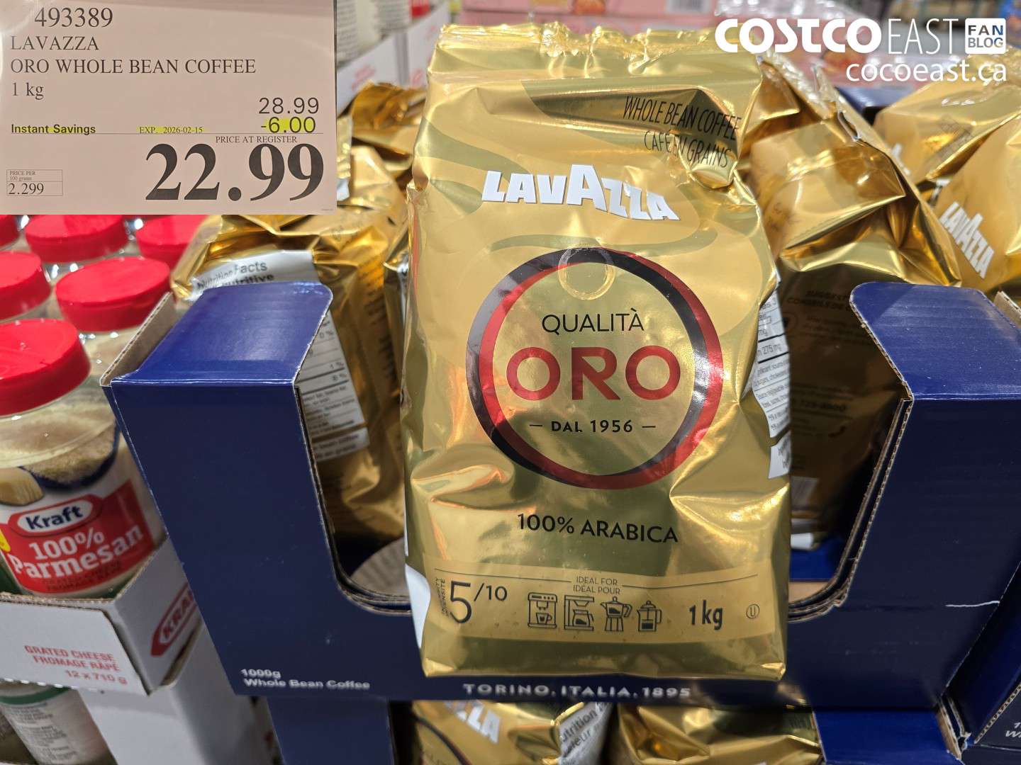 493389 LAVAZZA ORO WHOLE BEAN COFFEE 1 KG 20026-02-15 ($6.00 INSTANT SAVINGS) $22.99