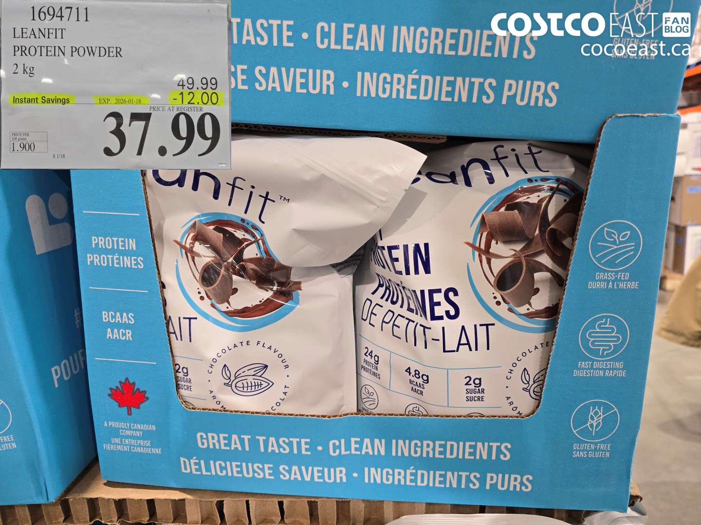 1694711 LEANFIT PROTEIN POWDER 2KG ($12.00 INSTANT SAVINGS EXPIRES ON 2026-01-18) $37.99